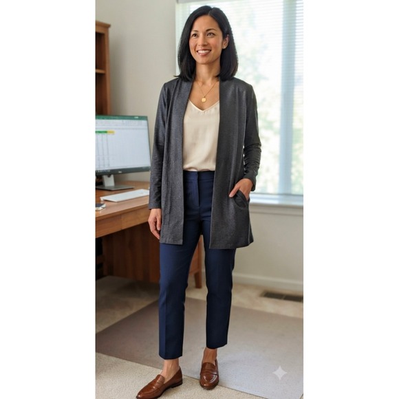 J. Jill Sweaters - Pure Jill J. Jill Charcoal Gray Open Front Cardigan Sweater Pockets Medium